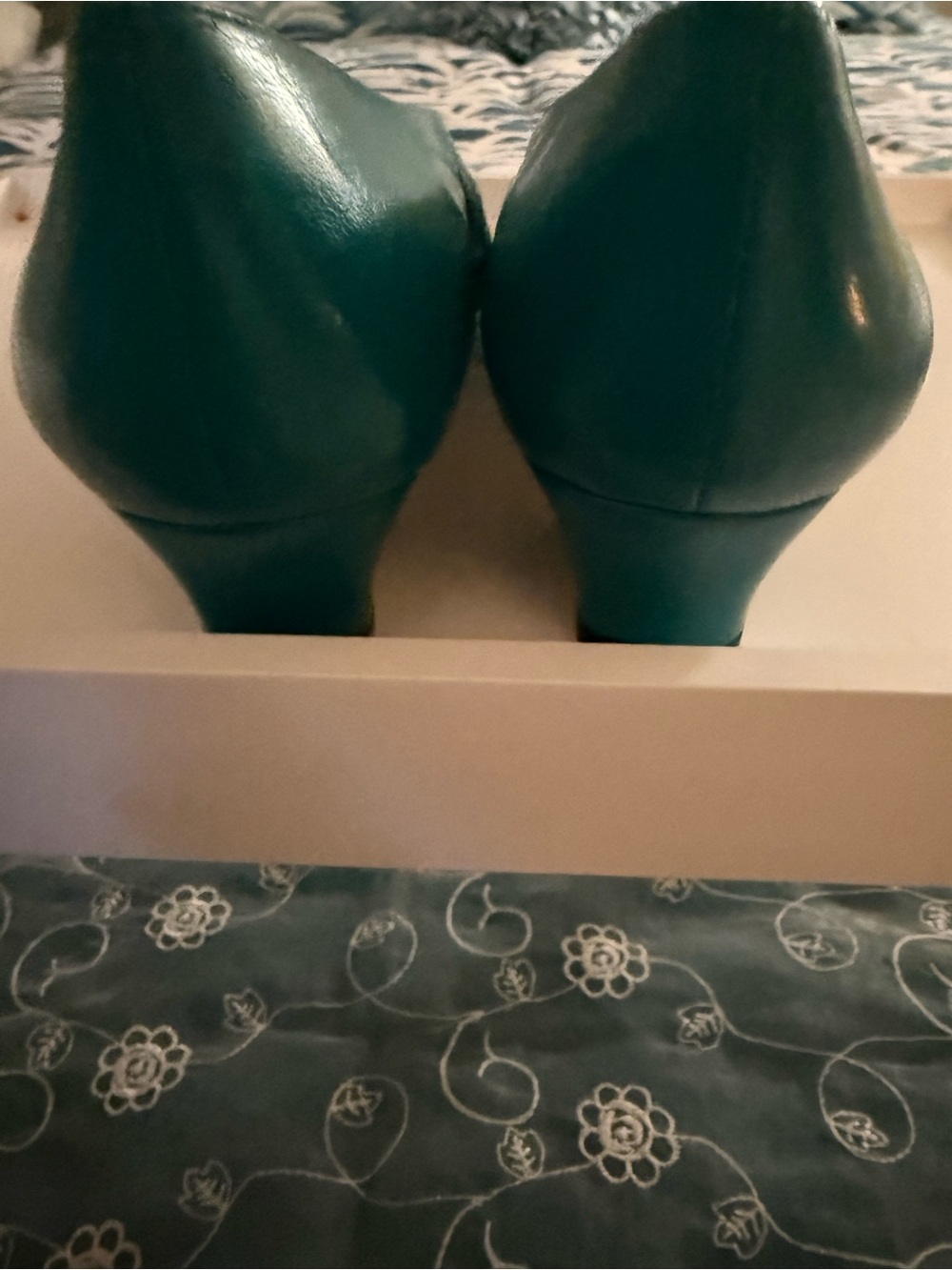 Teal Cutout Leather kitten heels - Picture 6 of 10